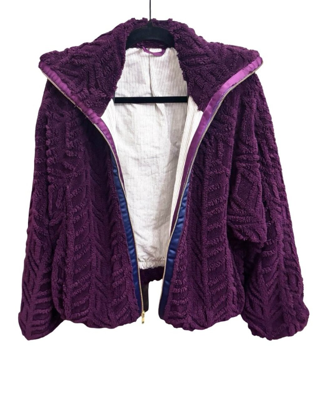 Pilcro at Anthropologie Textured Faux Fur Jacket, Royal Purple, Size Medium - Picture 5 of 11